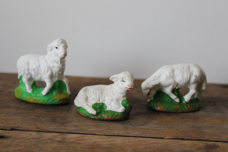 photo of vintage West Germany paper mache creche animals, nativity scene sheep little lamb figurines  #1