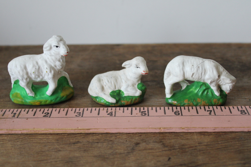 photo of vintage West Germany paper mache creche animals, nativity scene sheep little lamb figurines #2