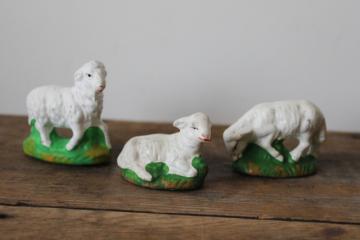 vintage West Germany paper mache creche animals, nativity scene sheep little lamb figurines 