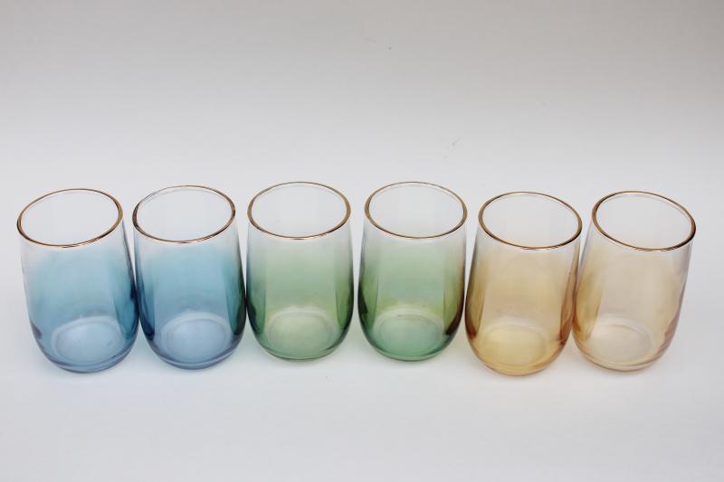 photo of vintage West Virginia glass colored luster iridescent drinking glasses, retro barware #1