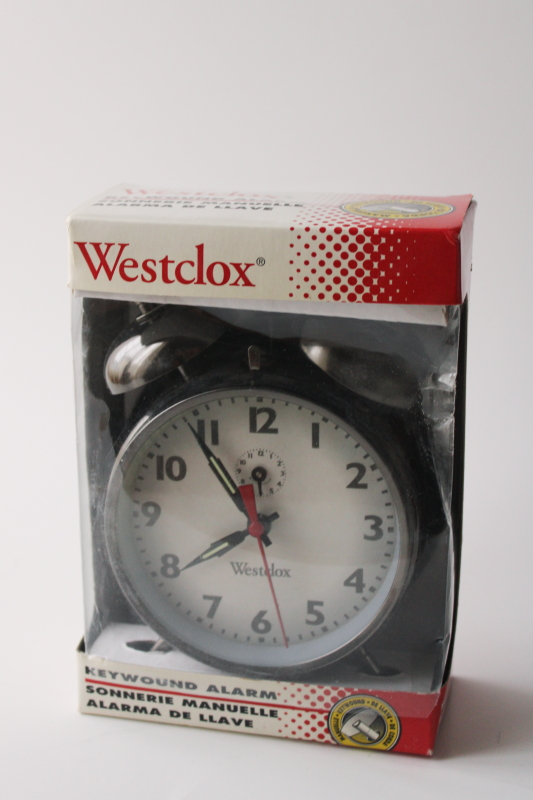 photo of vintage Westclox double bell alarm clock in original box, old fashioned wind up alarm clock #1