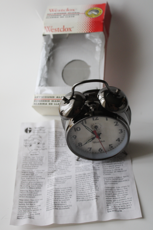 photo of vintage Westclox double bell alarm clock in original box, old fashioned wind up alarm clock  #2
