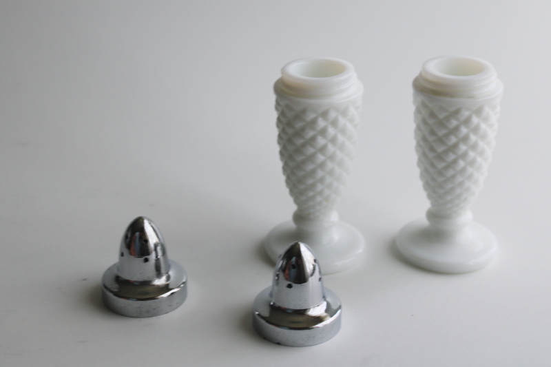 photo of vintage Westmoreland English hobnail milk glass salt and pepper shakers set  #1