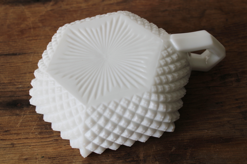 photo of vintage Westmoreland English hobnail pattern milk glass nappy, candy dish w/ finger ring handle  #3