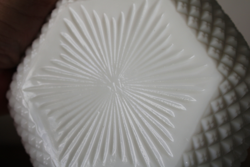 photo of vintage Westmoreland English hobnail pattern milk glass nappy, candy dish w/ finger ring handle  #6