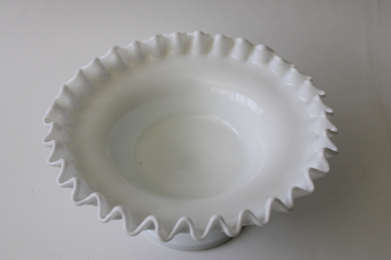 photo of vintage Westmoreland bramble leaf pattern milk glass candy dish, crimped edge bowl #2