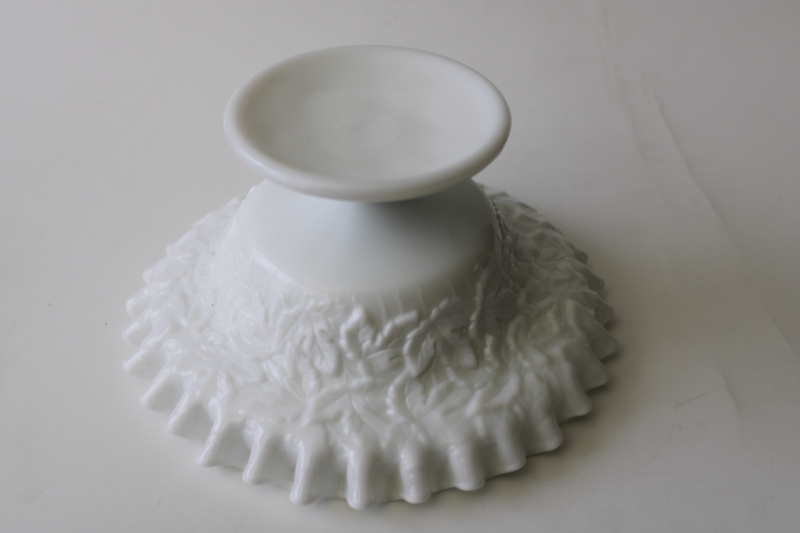 photo of vintage Westmoreland bramble leaf pattern milk glass candy dish, crimped edge bowl #4