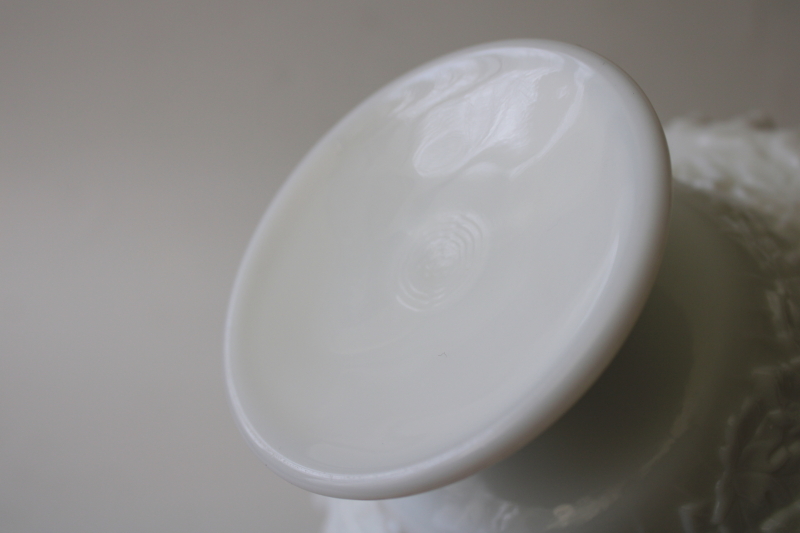 photo of vintage Westmoreland bramble leaf pattern milk glass candy dish, crimped edge bowl #5