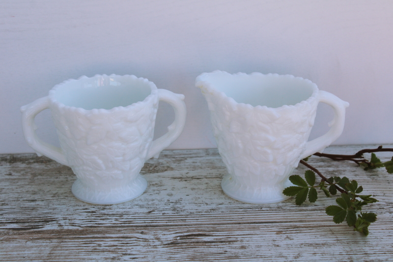 photo of vintage Westmoreland bramble pattern milk glass cream pitcher & sugar bowl set #1