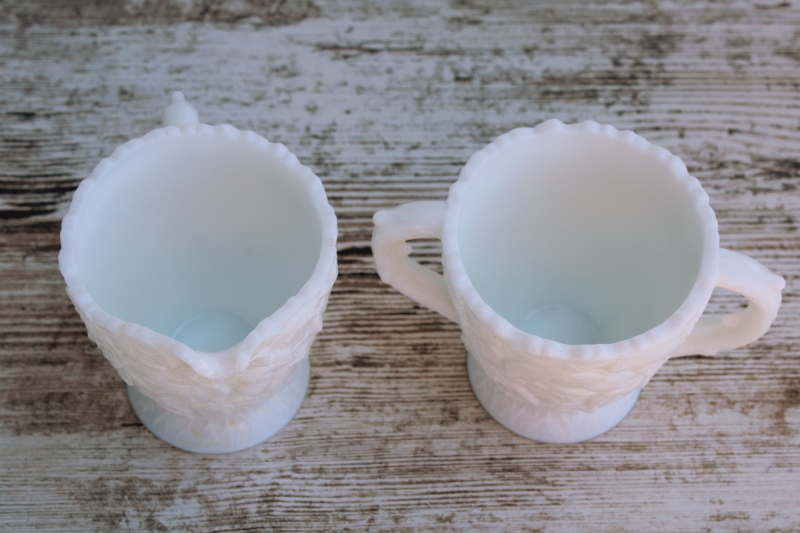 photo of vintage Westmoreland bramble pattern milk glass cream pitcher & sugar bowl set #3