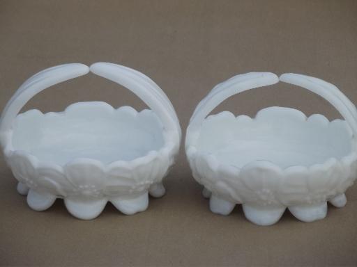 photo of vintage Westmoreland dogwood flower milk glass basket candy dishes  #2