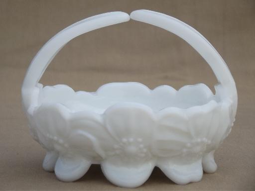 photo of vintage Westmoreland dogwood flower milk glass basket candy dishes  #3