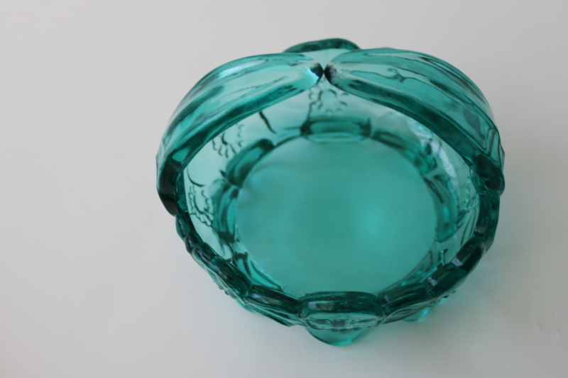 photo of vintage Westmoreland glass flower basket pansy pattern aqua glass (laurel green)  #2