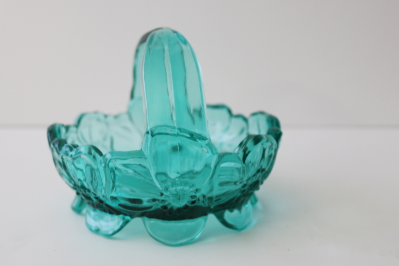 photo of vintage Westmoreland glass flower basket pansy pattern aqua glass (laurel green)  #5