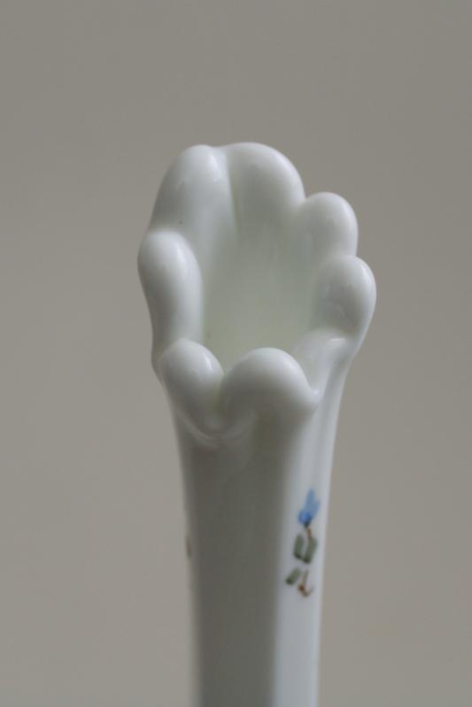 photo of vintage Westmoreland hand painted roses milk glass bud vase marked WG #4