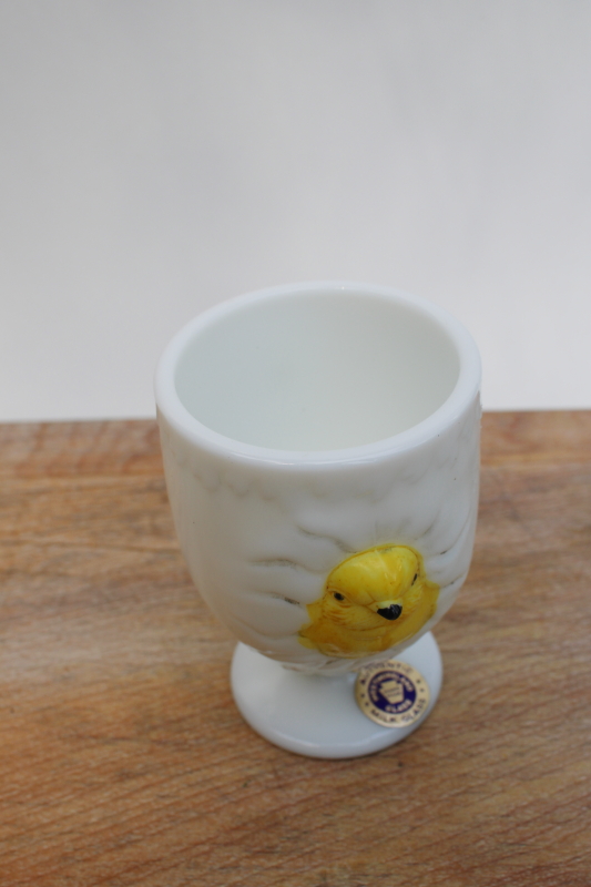 photo of vintage Westmoreland label hatching egg baby cup w/ chick, hand painted milk glass #2