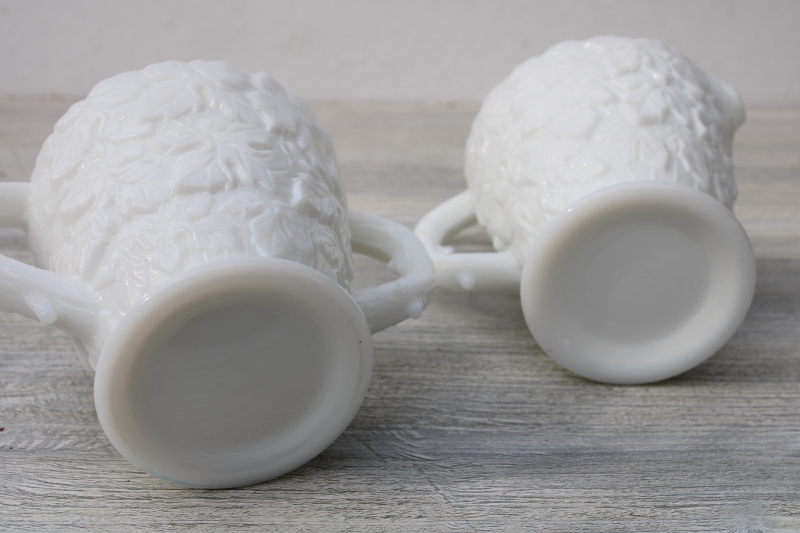 photo of vintage Westmoreland milk glass creamer & sugar, thorn handle bramble pattern #4