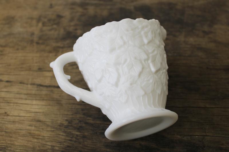 photo of vintage Westmoreland milk glass creamer, thorn handle bramble pattern #2