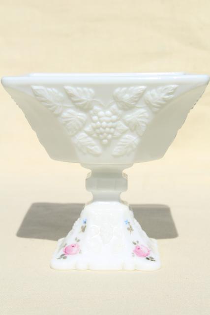 photo of vintage Westmoreland milk glass, hand painted roses & bows paneled grape wedding box #5