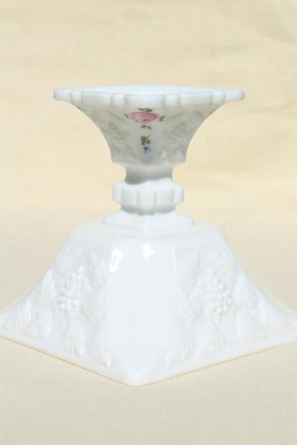 photo of vintage Westmoreland milk glass, hand painted roses & bows paneled grape wedding box #6