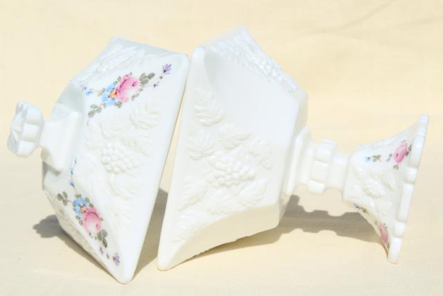 photo of vintage Westmoreland milk glass, hand painted roses & bows paneled grape wedding box #8