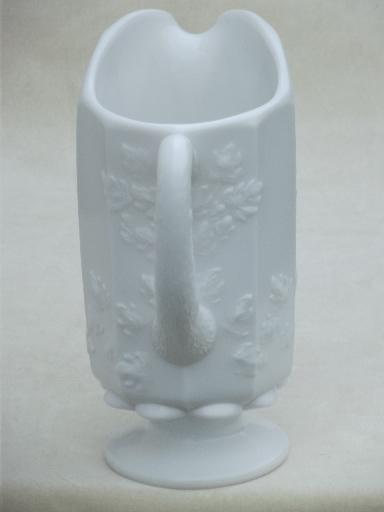 photo of vintage Westmoreland milk glass juice pitcher, paneled grape pattern #4