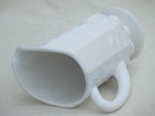 photo of vintage Westmoreland milk glass juice pitcher, paneled grape pattern #5