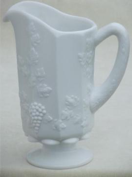 catalog photo of vintage Westmoreland milk glass juice pitcher, paneled grape pattern