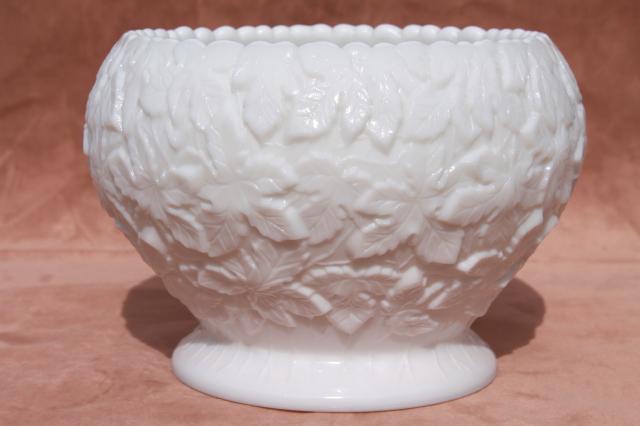 photo of vintage Westmoreland milk glass maple leaf / bramble cookie jar or cupped bowl #1