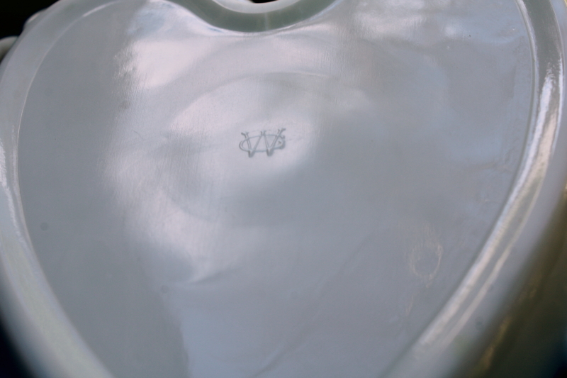 photo of vintage Westmoreland milk glass plate heart shape open lace edge, Valentine or wedding decor  #3