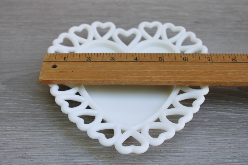photo of vintage Westmoreland milk glass plate heart shape open lace edge, Valentine or wedding decor  #4