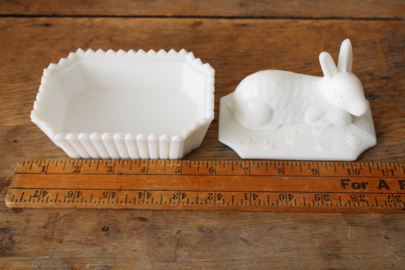 photo of vintage Westmoreland milk glass rabbit on nest, bunny basket covered dish Easter spring decor  #3