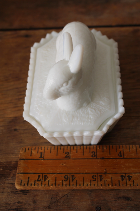 photo of vintage Westmoreland milk glass rabbit on nest, bunny basket covered dish Easter spring decor  #7