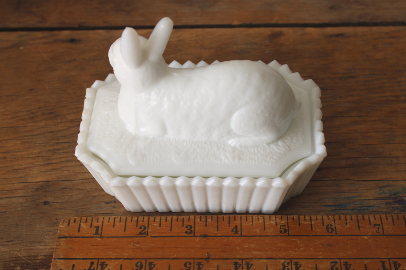 photo of vintage Westmoreland milk glass rabbit on nest, bunny basket covered dish Easter spring decor  #8