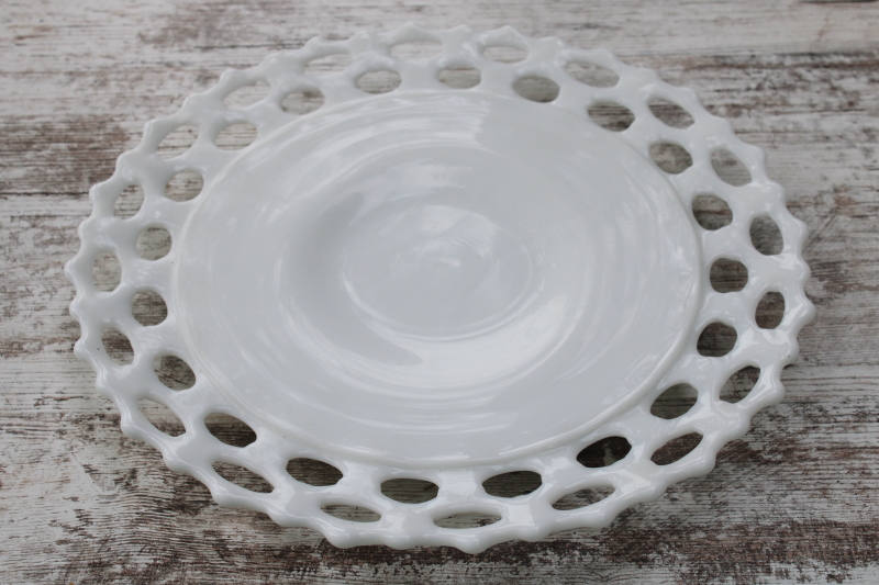 photo of vintage Westmoreland milk glass sandwich or cake serving plate Doric open lace edge #1