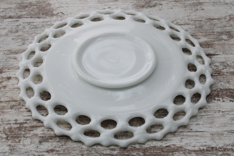 photo of vintage Westmoreland milk glass sandwich or cake serving plate Doric open lace edge #3