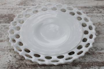 catalog photo of vintage Westmoreland milk glass sandwich or cake serving plate Doric open lace edge