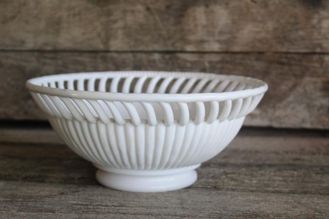 photo of vintage Westmoreland milk glass spoke & rim openwork edge ribbed glass bowl #1