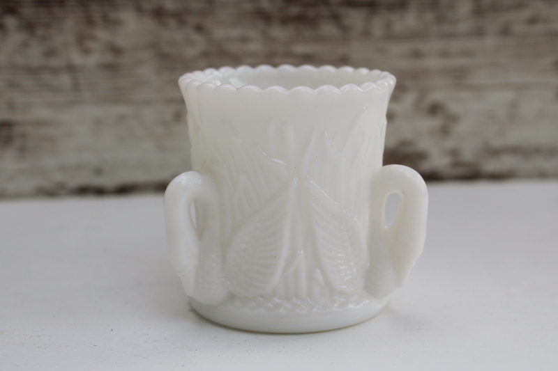 photo of vintage Westmoreland milk glass swans pattern match vase or toothpick holder #1