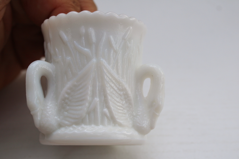 photo of vintage Westmoreland milk glass swans pattern match vase or toothpick holder  #5