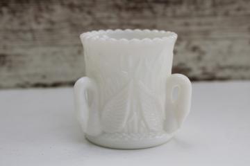 vintage Westmoreland milk glass swans pattern match vase or toothpick holder 