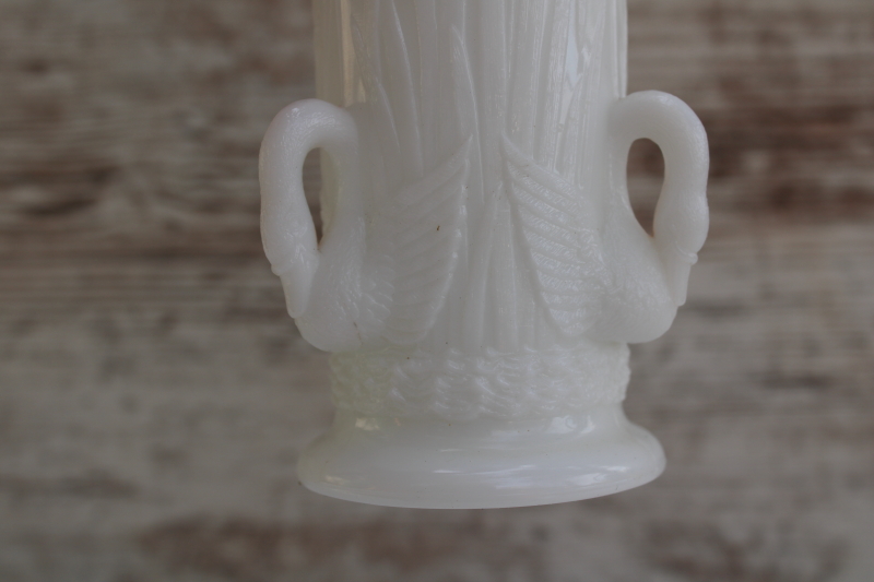 photo of vintage Westmoreland milk glass three swans, swan & cattail pattern vase  #2