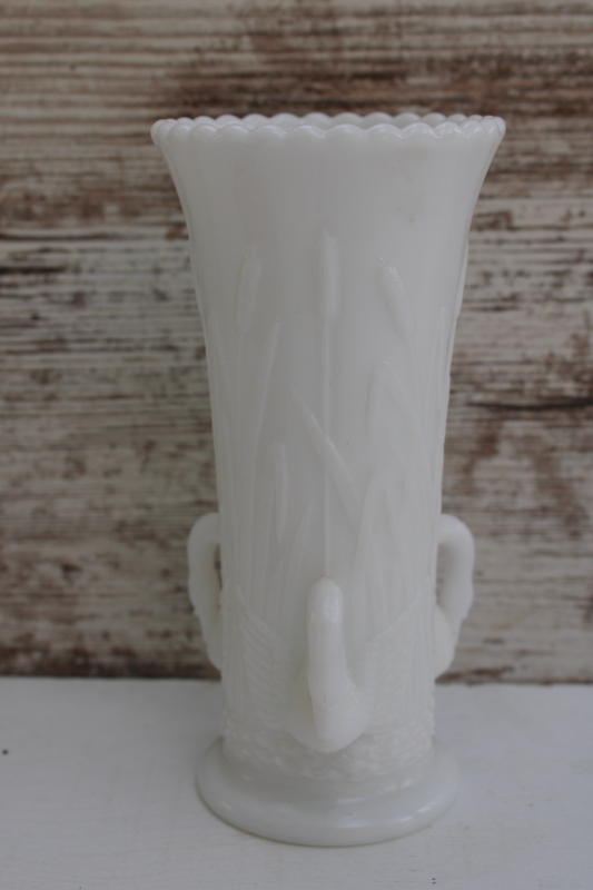 photo of vintage Westmoreland milk glass three swans, swan & cattail pattern vase  #3