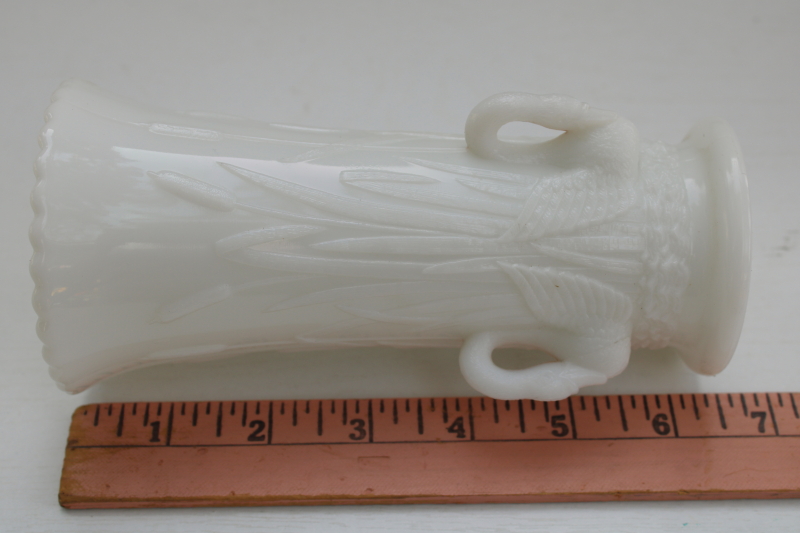 photo of vintage Westmoreland milk glass three swans, swan & cattail pattern vase  #4