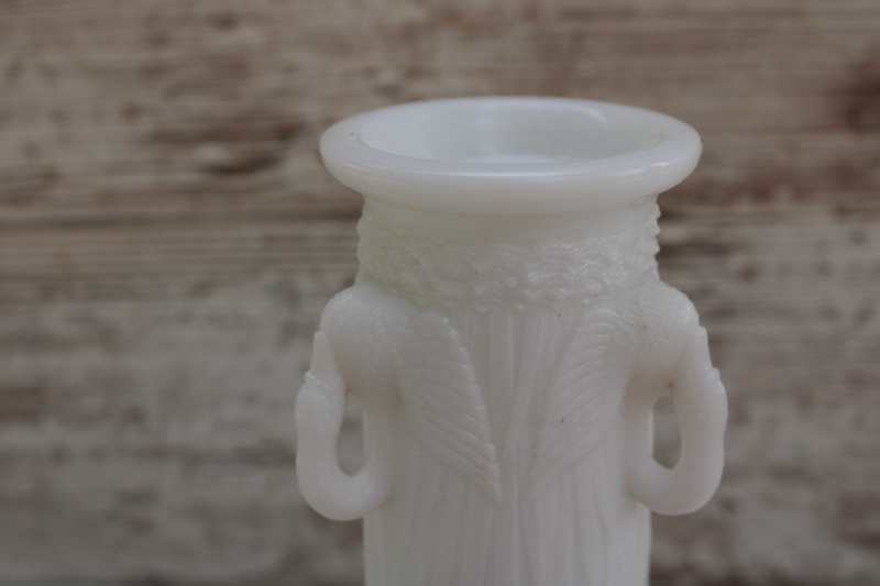 photo of vintage Westmoreland milk glass three swans, swan & cattail pattern vase  #5