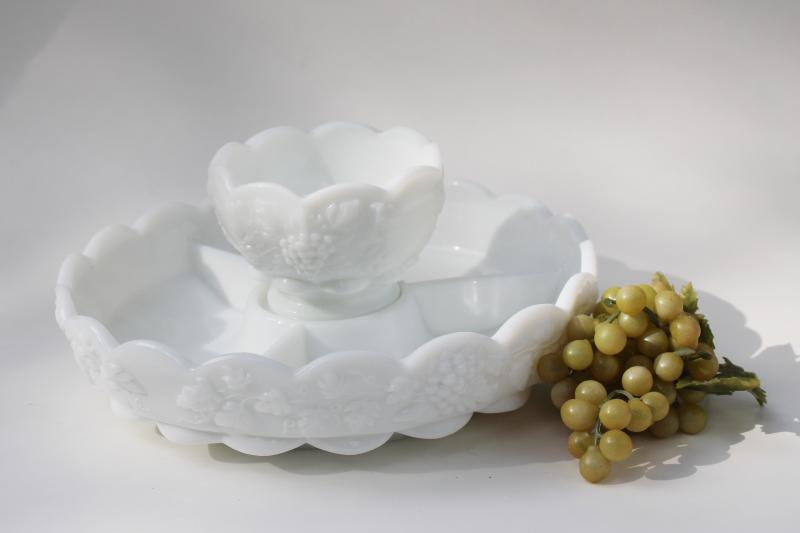 photo of vintage Westmoreland paneled grape appetizer set, divided relish dish w/ center bowl #1