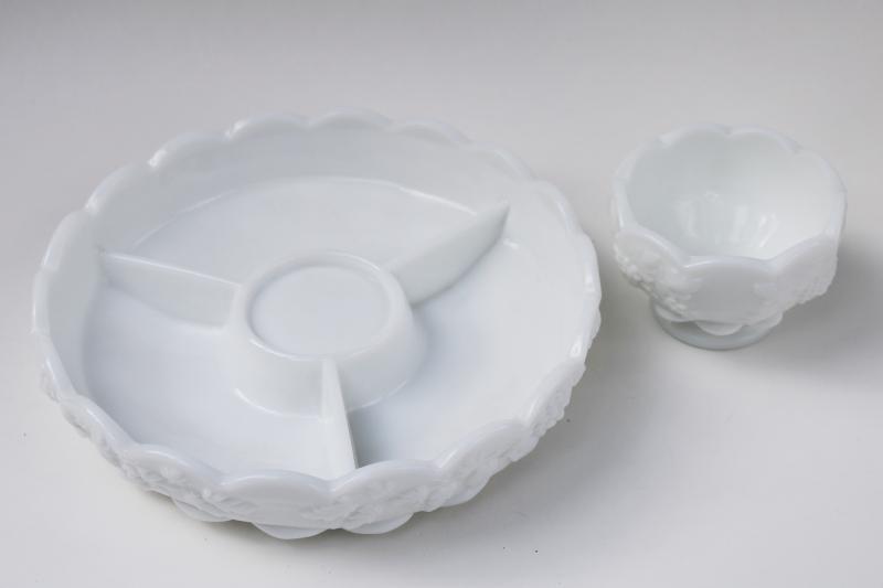 photo of vintage Westmoreland paneled grape appetizer set, divided relish dish w/ center bowl #5