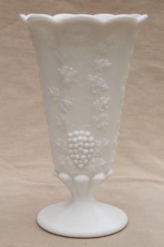 catalog photo of vintage Westmoreland paneled grape milk glass flower vase for long stemmed roses