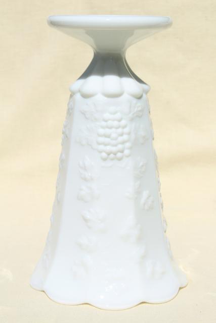 photo of vintage Westmoreland paneled grape milk glass vase, tall vase w/ embossed grapes #7