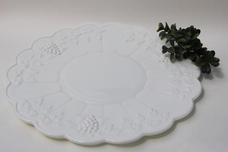 photo of vintage Westmoreland paneled grape pattern milk glass cake plate low footed tray #1